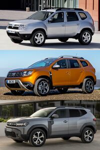 上から順に、初代（2010-2017年）、2代目（2017-2024年）、3代目（2024年-）の「ダチア・ダスター」。ダスターも代を経るごとに、スタイリッシュになっているのがわかる。