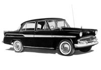 1959年1月に発売された初代「グロリア」（BLSIP-1）。内外装をより高級化した「スカイライン デラックス」のボディーに、1862ccまで拡大した直4 OHVエンジンを積んだ、当時国産唯一の3ナンバー車。最高出力80ps/4800rpm、最大トルク14.9kgm/2400rpmは国産最強で、最高速度は135km/hと発表された。価格はスカイライン デラックスより30万円近く高い147万円で、もちろん国産で最も高価だった。