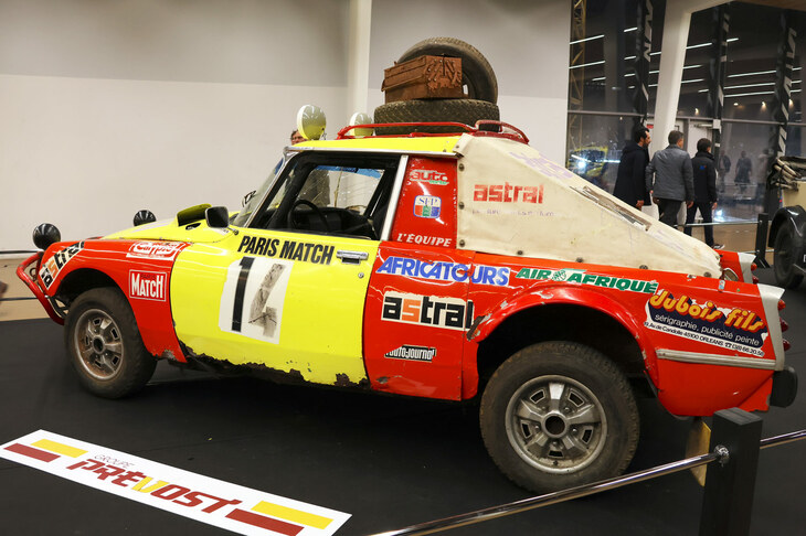 ダカールラリーの企画展示から。「シトロエンDSブレーク」を70cm短縮して製作したピックアップトラック仕様。1980～1981年に出場した。