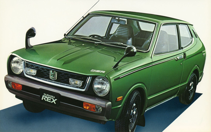 時流をフォローすべく、「スバル360」や「R-2」のやさしい表情から、ついに怒り顔になってしまった「スバル・レックス」。ラテン語で「王」を意味する車名に、軽市場の王座奪還の悲願が込められていた。