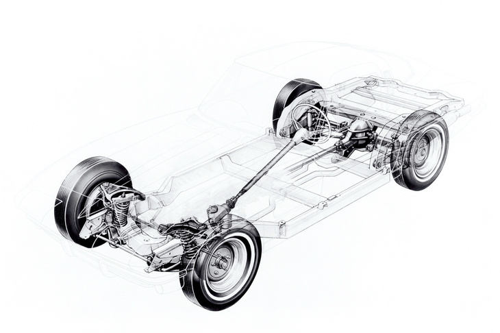 横置きのリーフスプリングは、「C2」でシャシーが4輪独立懸架となったのに合わせて初採用された。当初はリアのみだったが、「C4」以降は前後に用いられることとなる。