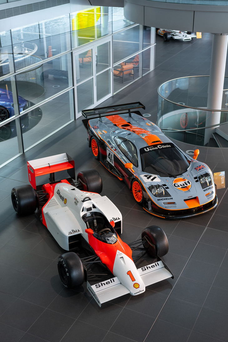 マクラーレン・テクノロジー・センターには、マクラーレン・ホンダのF1カーや「マクラーレンF1-GTR」をはじめ、モータースポーツ界の宝ともいうべきマシンが展示されていた。