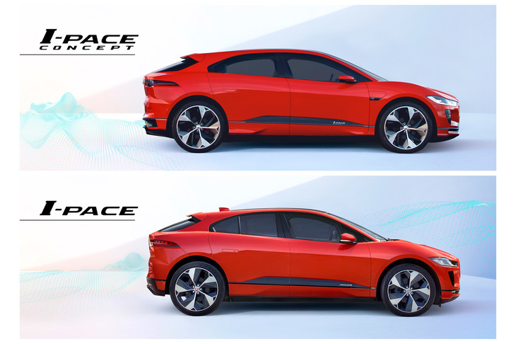 こちらは「Iペース」のコンセプトカー（上）と市販モデル（下）との比較。市販に至るまでに、ここまで変化のなかったクルマも他にないだろう。
