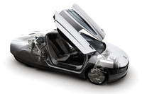 「フォーミュラXL1」の透視図。ドアはユニークな跳ね上げ式で、乗車定員は2名。パワーユニットはキャビン後方に配される。