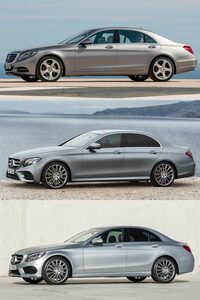 ……ご覧のとおり。単に各車のデザインが変わっただけでなく、ラインナップの間でイメージが統一されるようになったのだ。上から順に、6代目「Sクラス」（2013-2020年）、5代目「Eクラス」（2016-2023年）、4代目「Cクラス」（2014年-2021年）。