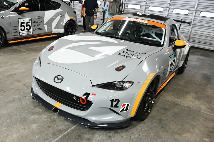 マツダスピリットレーシングがスーパー耐久に投入している「ロードスター」のレーシングカー。カーボンニュートラル燃料を使用する2リッターエンジンを搭載している。