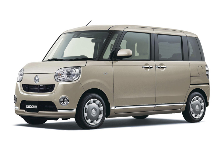 「ムーヴ キャンバス」のカラーバリエーション。写真のボディーカラーは、ナチュラルベージュマイカメタリック。