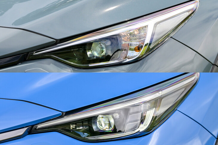 ヘッドランプは「ツーリング」（上）ではハイ／ロービームのみLED式なのに対し、「リミテッド」（下）ではポジションランプやウインカーもLED式となるほか、“目頭”の部分にはLEDコーナリングランプが装備される。