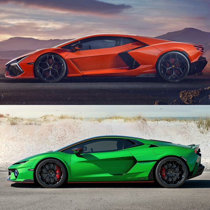 ほった「渕野さんの言う『フロントの左右とサイドの開口部の反復』というのは？」　
	渕野「『レヴエルト』（上）も『テメラリオ』（下）も、フロントのデイタイムランニングランプの縁の部分と、サイドのエアインテークの部分で、同じ“く”の字のモチーフを反復して使っているでしょう？　向きは両車で逆だけど」　
	清水「あら、ホントだ」