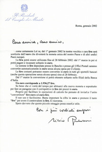 「扱い方は極めて簡単です」といった説明のあと、文末にはベルススコーニの自筆メッセージとサインが印刷されていた。
