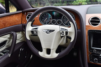 オプションのツートンカラーで仕立てられたステアリングホイール。その奥に見えるシフトパドルもオプションとして扱われる。