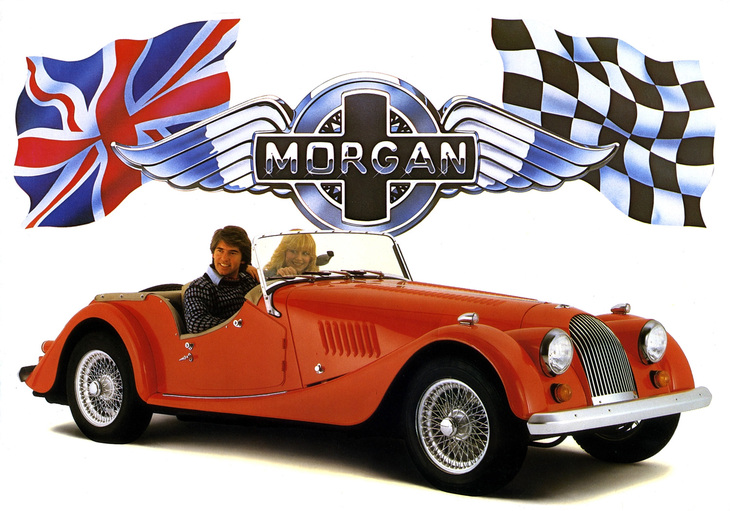 「モーガン4/4」。1983年発行のカタログに掲載された2シーターで、このころは英国フォード製の1.6リッター直4 SOHCユニットを搭載していた。