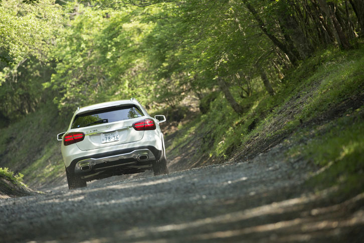 山間のラフロードを行く「GLA180」。