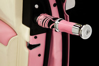 ドアに収納される専用傘もピンクにコーディネート。