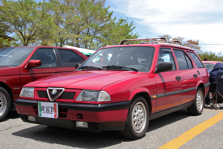 これまた特別展示の1995年「33スポーツワゴン」。フラット4エンジンを積んだ「アルファスッド」の後継モデルが「33」。そのワゴンボディーにDOHC 16バルブの1.7リッターフラット4を積んだ最終型。