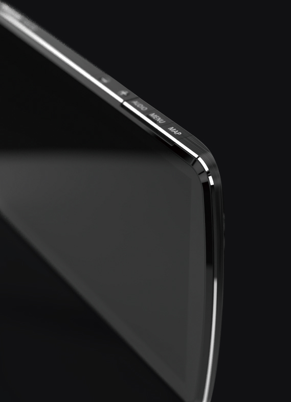 ディスプレイのフレームは両端に行くにつれて薄くなるデザイン。表面仕上げにもこだわりを見せている。写真はF1XV。