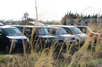 大雨時には冠水するリュウ氏の“店”。一見すると「廃車置き場」のようだ。