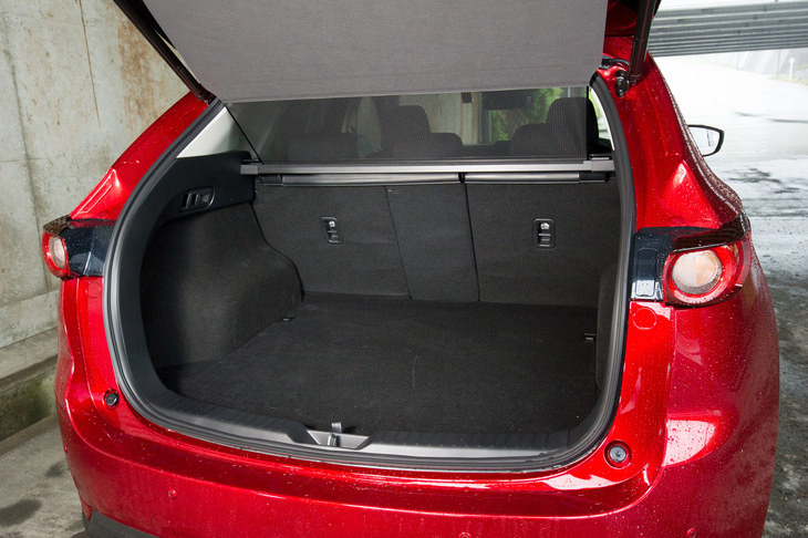 荷室容量は505リッター。リアゲートと連動して開閉するトノカバーは、荷積みの際に後席の子どもと会話ができるよう、一部がシースルーとなっている。