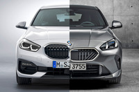 ほった「距離やパースが同じような画像があったので、ちょっと切り貼りしてみました。写真向かって左が先代、右が新型です」　
	清水「キドニーグリルの形や位置が、全然違うね」　
	渕野「新型は、明確にグリルのほうが位置が低いんですよ」