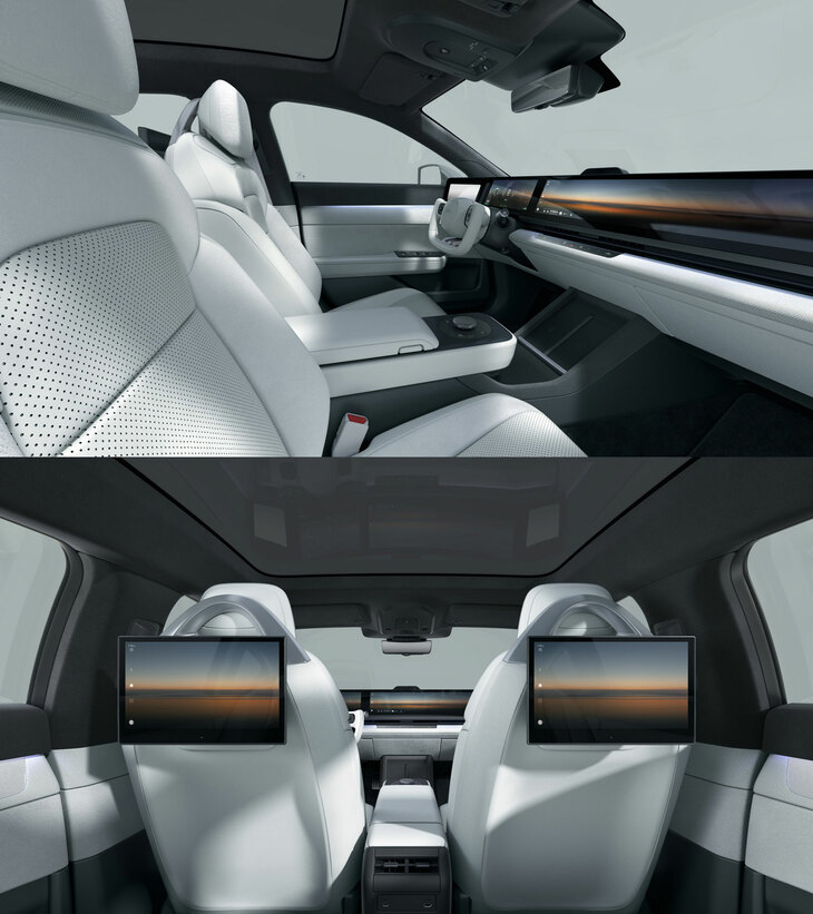 「アフィーラ1」の車内には、シートごとに最適化された独自のサウンドシステムとディスプレイを配置。SHMでは社外のクリエイターやデベロッパーとの共創により、この車内で提供する、走行・車両データを用いたモビリティーならではのエンターテインメントの創出にも取り組んでいる。