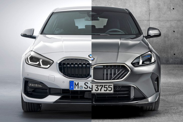 ほった「距離やパースが同じような画像があったので、ちょっと切り貼りしてみました。写真向かって左が先代、右が新型です」　
	清水「キドニーグリルの形や位置が、全然違うね」　
	渕野「新型は、明確にグリルのほうが位置が低いんですよ」