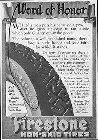 「NON SKID」の文字をトレッドパターンに使用したファイアストンのタイヤ。1908年に発売された。（写真：Firestone Archives）