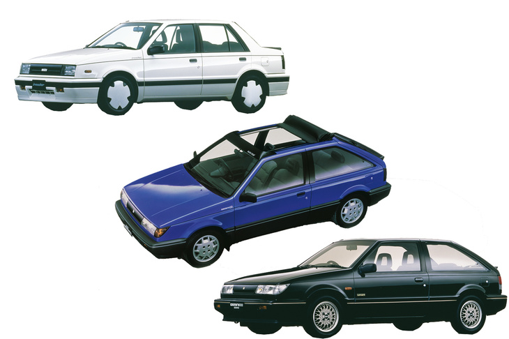 2代目「ジェミニ」には、ヨーロッパを想起させるさまざまなモデルがラインナップされた。写真は上から、「イルムシャー 4ドアセダン」「ユーロルーフ2」「ZZハンドリングbyロータス 3ドア」。