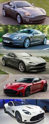 イアン・カラム期以降の、アストンマーティンのフラッグシップモデルの系譜。上から順に、「V12ヴァンキッシュ」「DBS」「ヴァンキッシュ」「DBSスーパーレッジェーラ」、そして新型「ヴァンキッシュ」だ。　
	清水「……なまじ同じ名前のクルマがあるだけに、かえってタチが悪い（笑）」