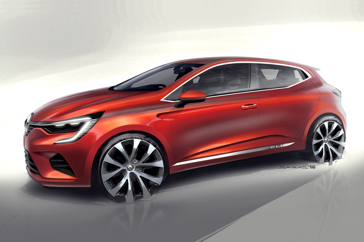 新型「クリオ／ルーテシア」のデザインスケッチ。顔まわりを除くと、その意匠は従来型によく似ている。