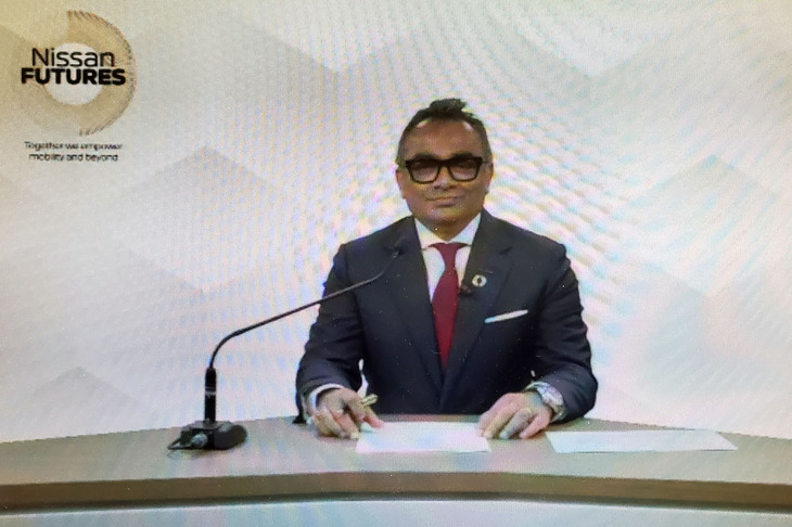オンラインでの記者会見に臨む、日産自動車のアシュワニ・グプタ最高執行責任者。