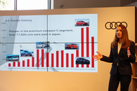 アウディ ジャパンのマーケティング本部長を務めるミクシェ・シルケ氏は発表会の中で、「高次元のパッケージングを特徴とする最新の『A3』は、これからのプレミアムコンパクトのスタンダードになる」などと同車を紹介した。