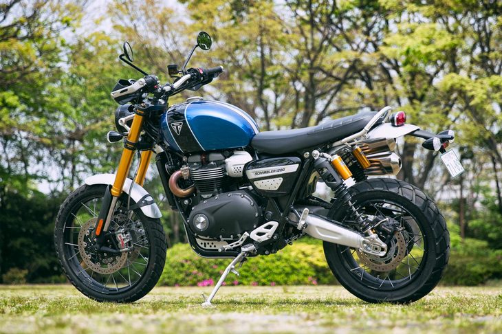 「スクランブラー1200」には、よりオフロード性能を重視した「XE」（写真）と、オンロードとオフロードの両方を意識した「XC」の2種類がラインナップされる。今回は「XE」を取材した。