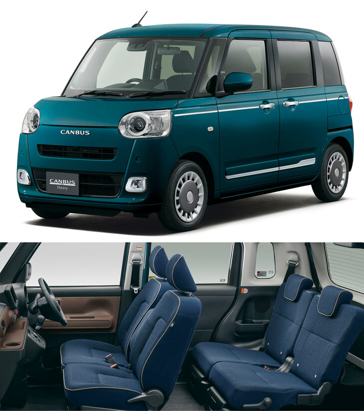 渕野氏が絶賛する「ムーヴ キャンバス セオリー」の内外装。ムーヴ キャンバスというと「かわいいクルマ」というイメージだが、この仕様では落ち着きと上質感が重視されている。