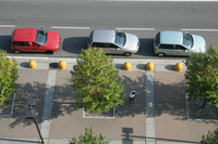 3台並んだ初代「ランチア・イプシロン」。試乗会の光景ではない。トリノ・リンゴットでの偶然のショットである（2006年）。人気車だけに、盗難の標的にされることも多い。