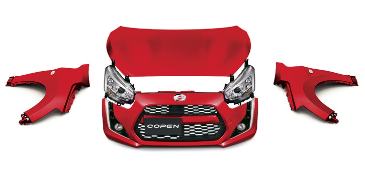 こちらは「DRESSパーツ」のフロントセット。ヘッドランプ、ボンネット、フロントバンパー、フロントフェンダーが含まれる。