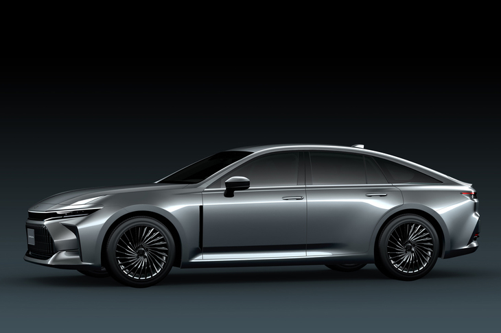 背が低いので分かりづらいが、「クラウン セダン」は他のモデルよりフットプリントが大きく、またタイヤの配置や前後のオーバーハングから、FRないしFRベースの4WDになると思われる。