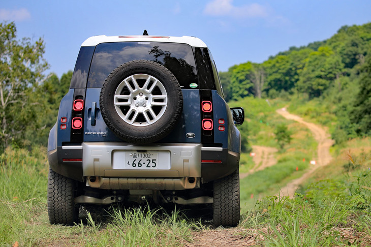 壁のようにそそり立ったテールゲートと、ユニークなテールランプが特徴的なリアまわり。