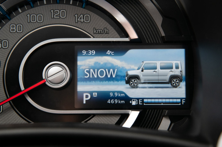 4WD車の悪路走破支援機能には、ブレーキ制御式のグリップコントロールやヒルディセントコントロールに加え、新たに雪道などでの走行安定性を高めるスノーモードが追加された。