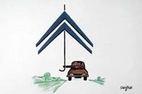 シトロエンのエンブレム「ダブルシェブロン」をモチーフにした、ユニークなイラスト