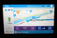 こちらはカーナビ画面のアップ。最上段に利用者の名前（MORIGUCHI MASAYUKI）が表示されている。