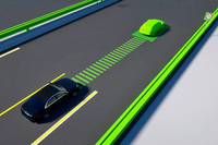 車線のない道でも走行レーンをキープできることを示す、イメージ図。