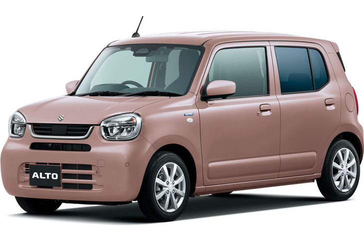 「スズキ・アルト ハイブリッドX」。ボディーカラーは新規設定された「テラコッタピンクメタリック」。