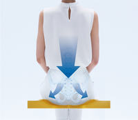 エクスジェルの骨盤サポート効果の解説図。上半身の荷重から骨盤にかかる圧力を、薄くても底付きなくエクスジェルが分散してくれる。