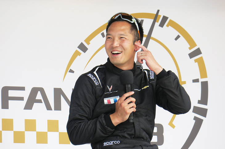 現行型「シボレー・コルベット」の日本初公開でもハンドルを握っていた久保凜太郎選手。新型「Z06」については、「コーナリングが速い。富士スピードウェイだと第3セクターの速さに驚かされた」とのことだ。