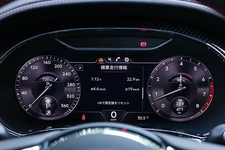 液晶表示のメーターパネル。オーソドックスな2眼タイプのグラフィックが採用されている。