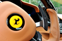 シフトパドルがステアリングホイールと一緒に動かず、車体側に固定されているのはフェラーリの特徴。