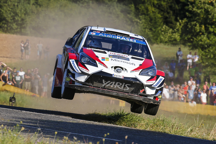 2018年のWRCに参戦している「トヨタ・ヤリスWRC」。写真は第9戦ラリー・ドイッチェランドで優勝した際のもの。