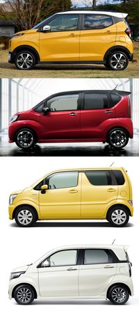 上から順に、「三菱eKクロス」「ダイハツ・ムーヴ カスタム」「スズキ・ワゴンR」「ホンダN-WGNカスタム」。
	ほった：「『eKクロス』だけ写真だったり、『ワゴンR』だけカスタム仕様じゃないことはご容赦ください」