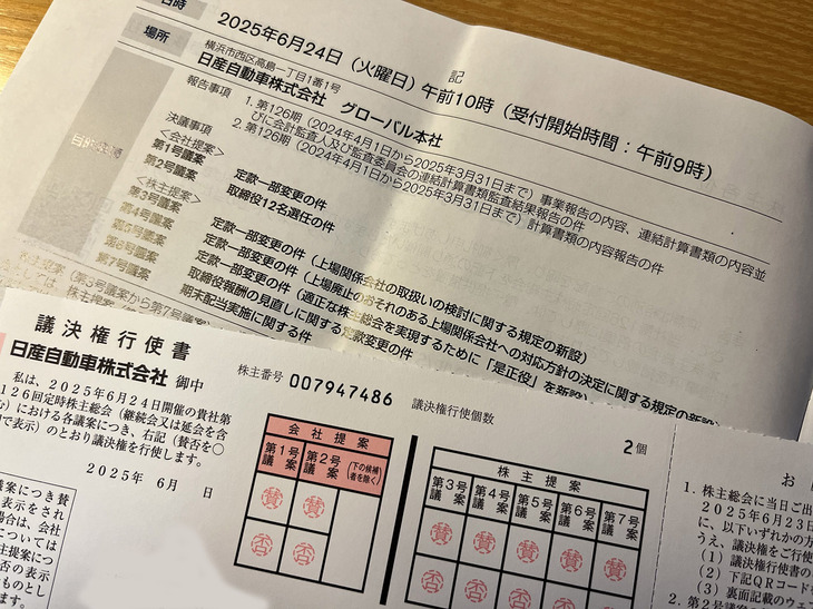 筆者に届いた株主総会の議決権行使書。物の数にも入らない零細株主であっても、権利は行使すべきだ。