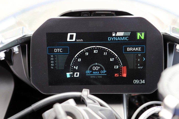 6.5インチのカラー液晶ディスプレイ。2種類ある表示デザインは、走行状態に合わせて切り替えられる。